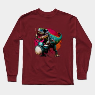 T-Rex Playing Drum Set Long Sleeve T-Shirt